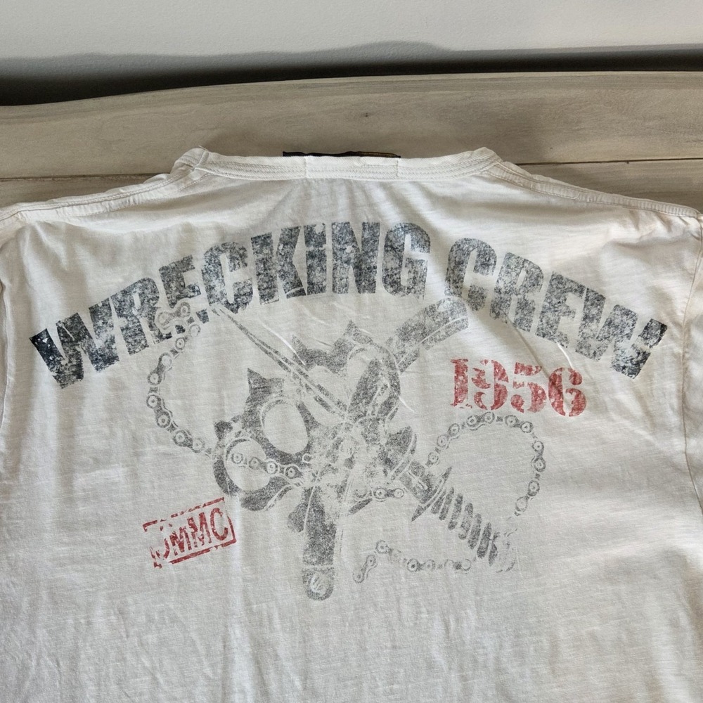 Heritage Johnson Motors Inc Wrecking Crew Graphic T-Shirt XL White Slub Cotton - Picture 8 of 10